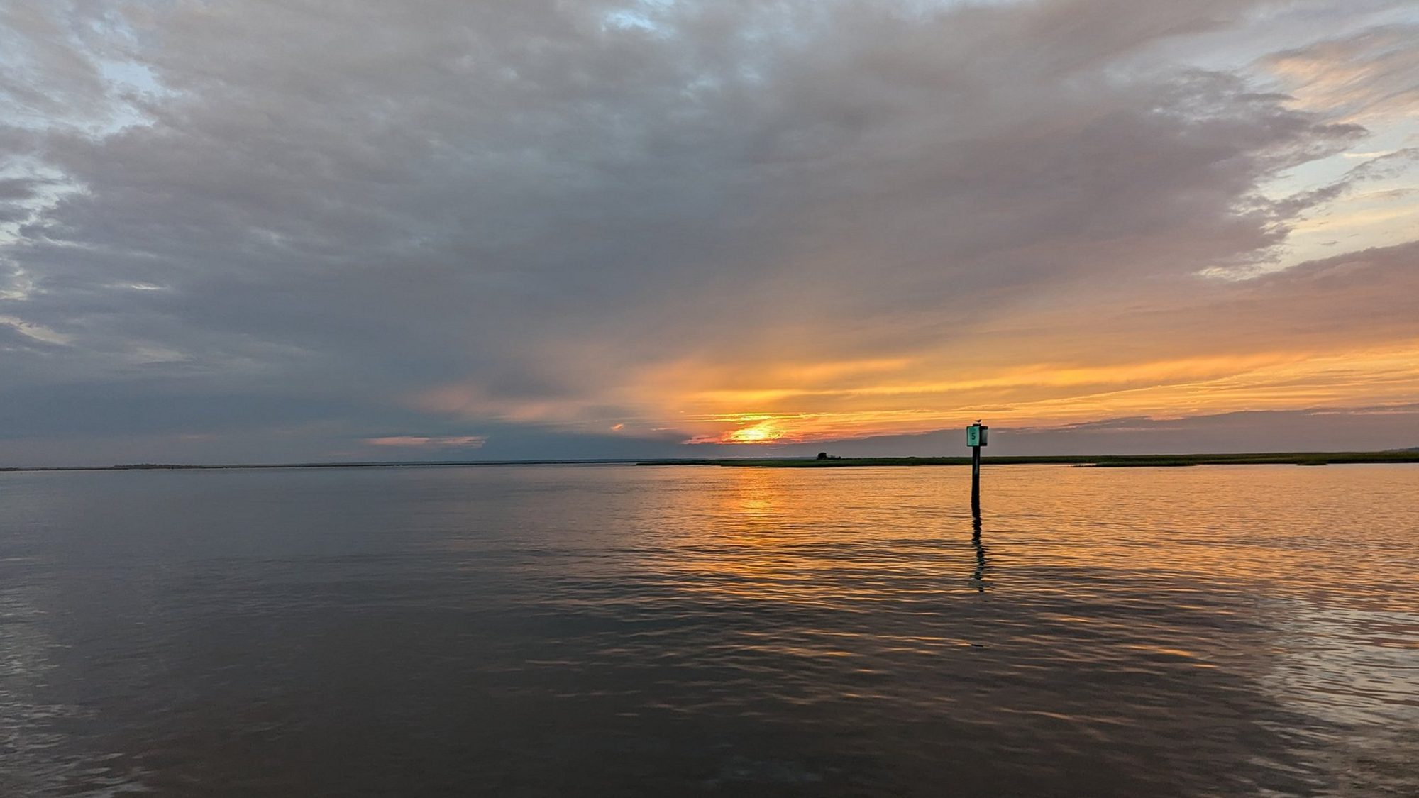 Evening light over the marsh from the boat